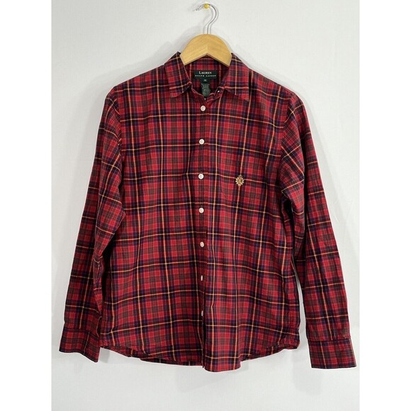 Lauren Ralph Lauren Tops - Lauren Ralph Lauren Women's Medium 100% Cotton Red Button Down Long Sleeve Shirt